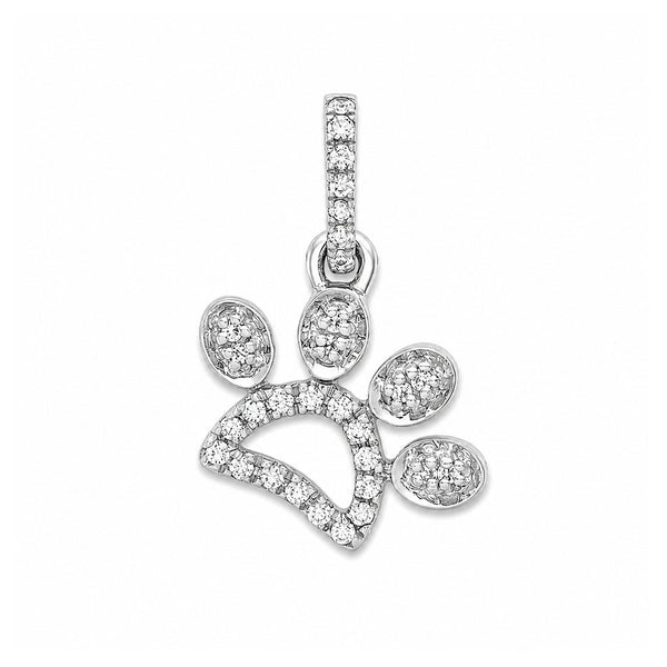 14K White Gold Paw Print Pendant 20 Diamond
