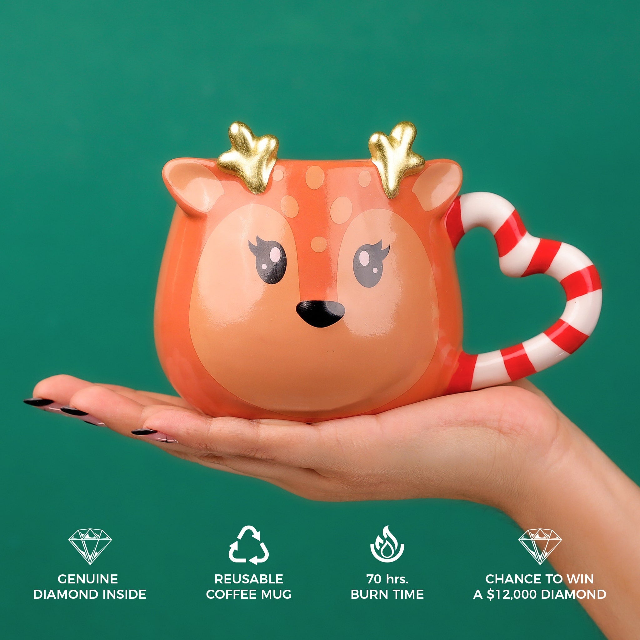 Reindeer Kisses Reusable Coffee Mug Diamond Candle