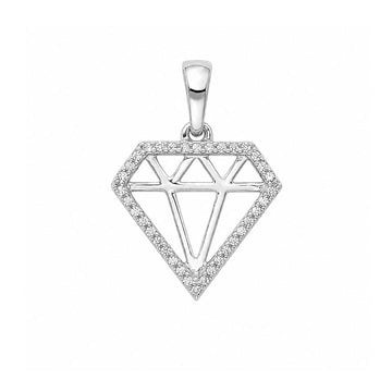 14k White Gold Diamond Gem-shape Pendant