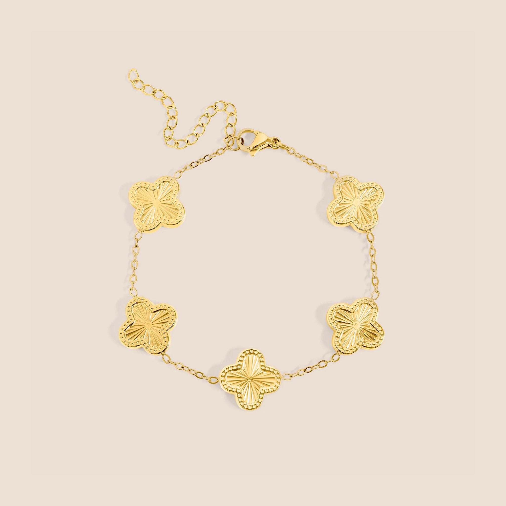 18K Gold PVD Lucky Clover Charm Bracelet