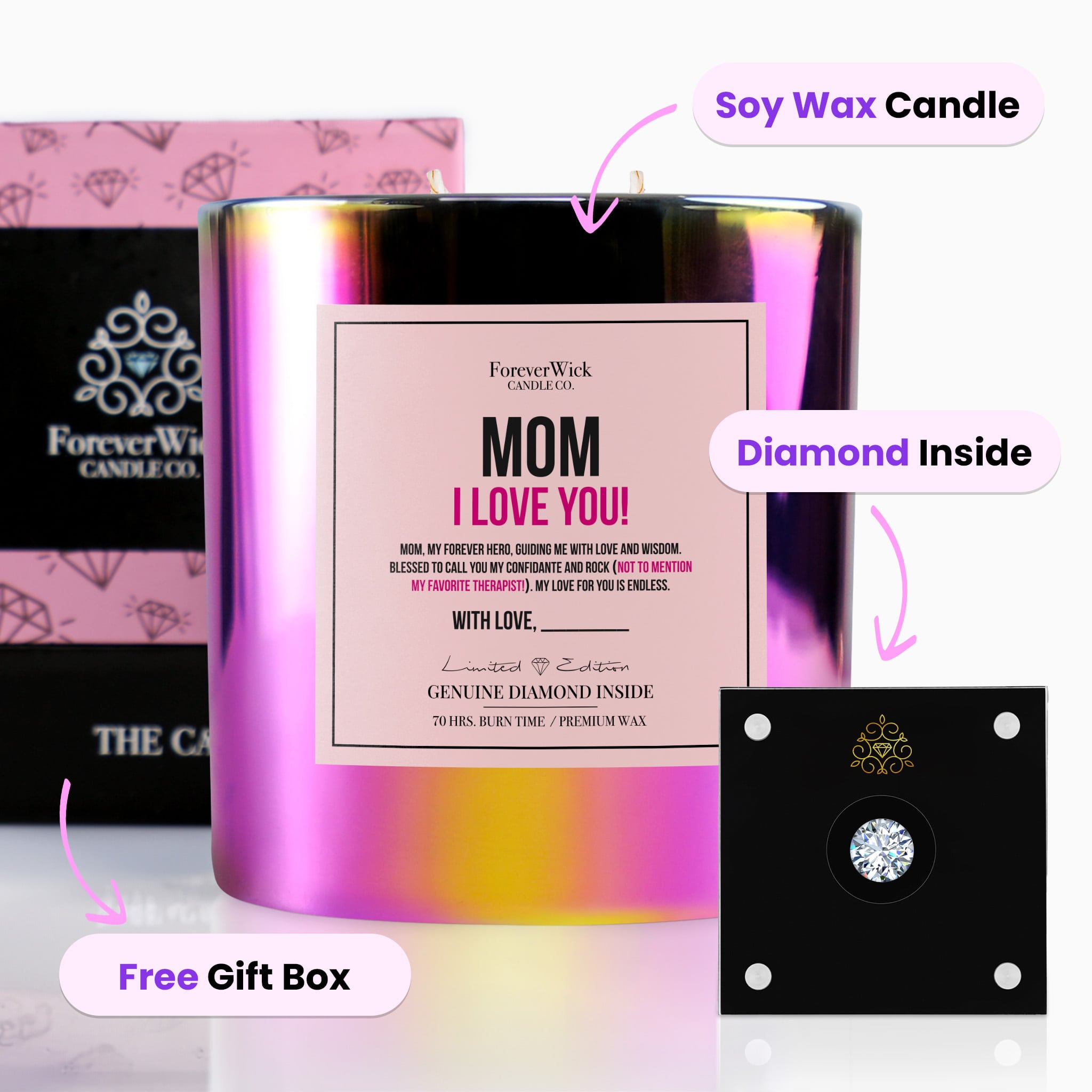 Mom I Love You Sparkle Diamond Candle