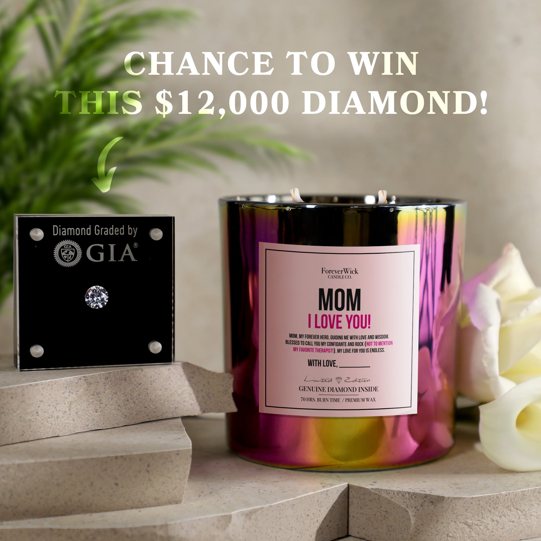 Mom I Love You Sparkle Diamond Candle