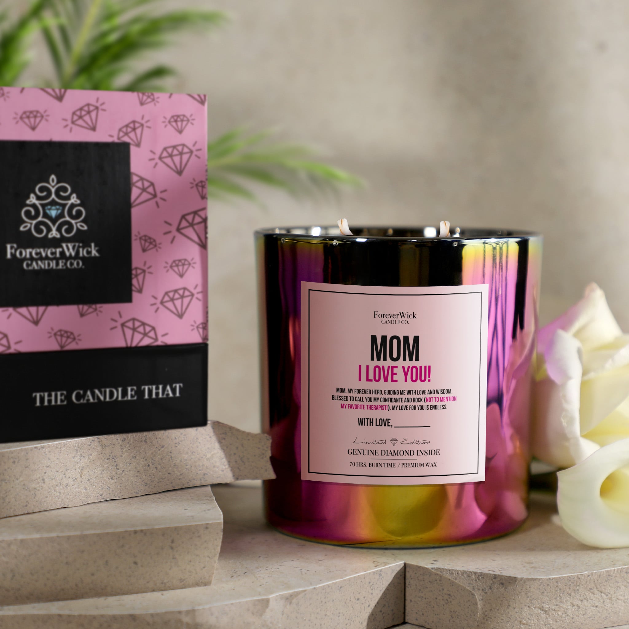 Mom I Love You Sparkle Diamond Candle