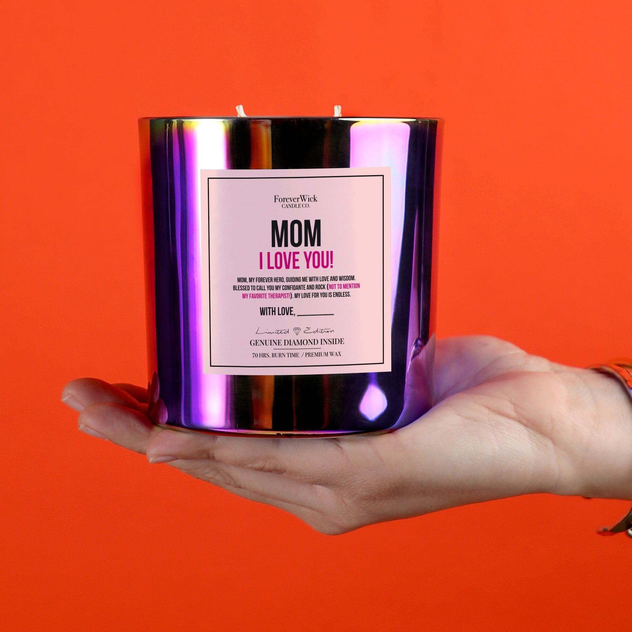 Mom I Love You Sparkle Diamond Candle