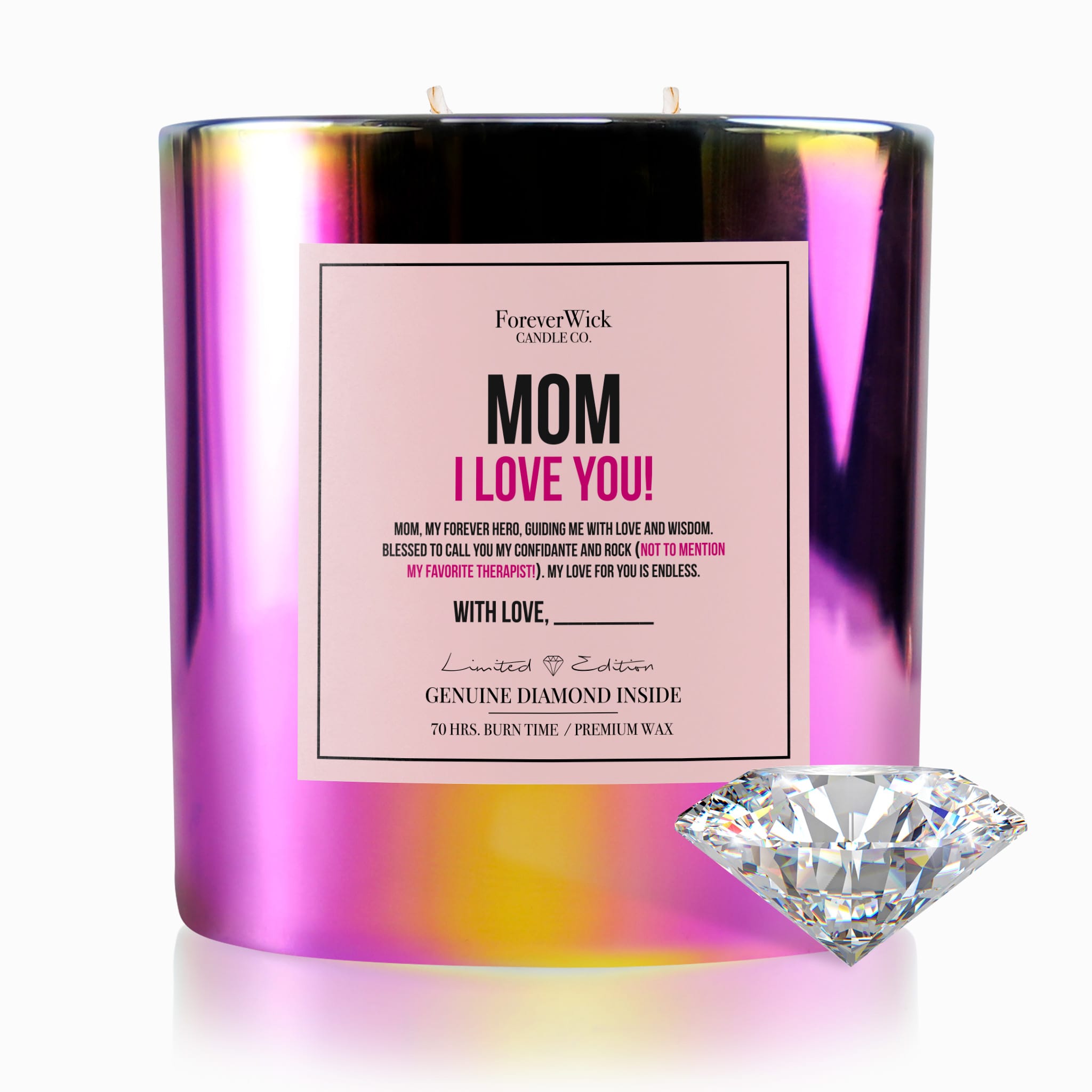 Mom I Love You Sparkle Diamond Candle