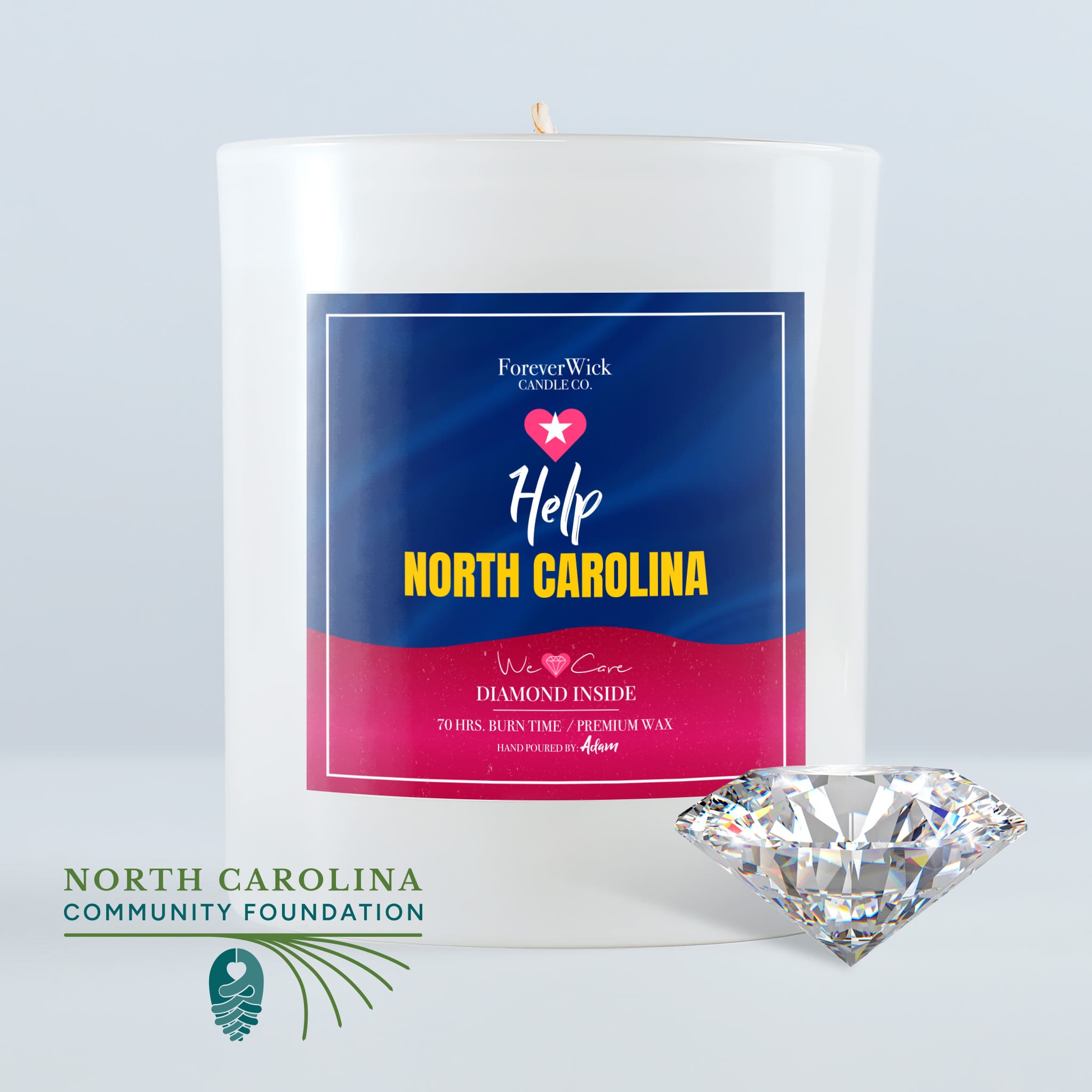 Help North Carolina Diamond Candle - 100% Donation Candle