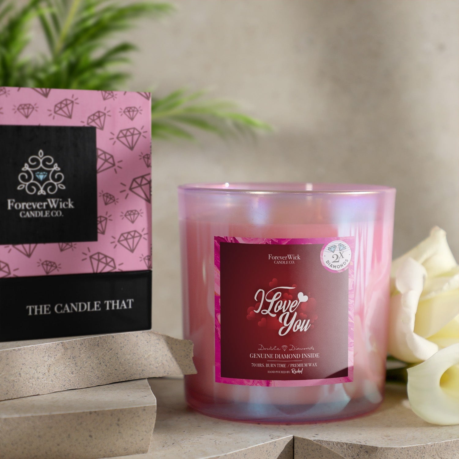 I Love You Double Diamond Sparkle Candle