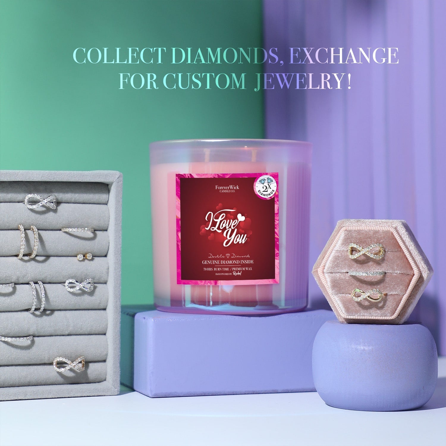 I Love You Double Diamond Sparkle Candle
