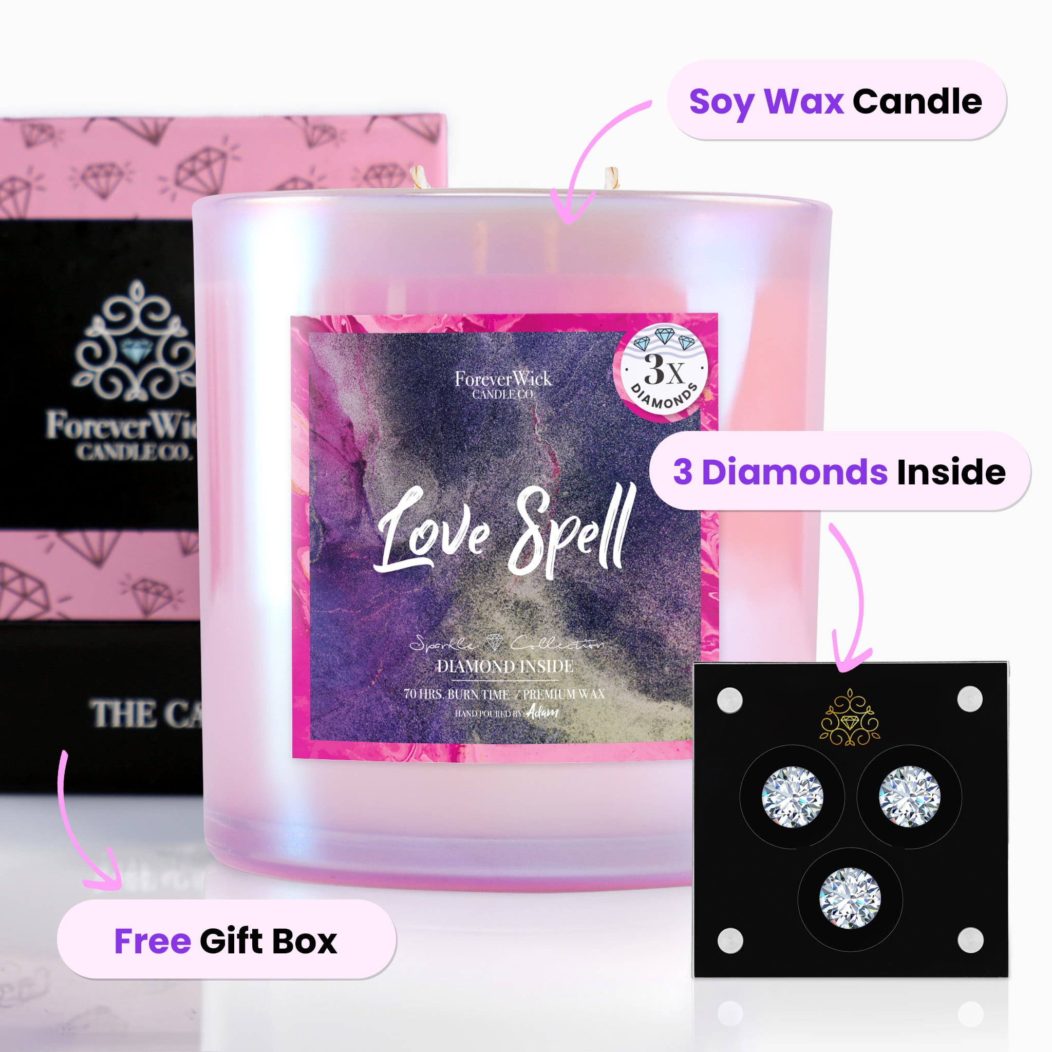 Love Spell 3 Diamond Candle