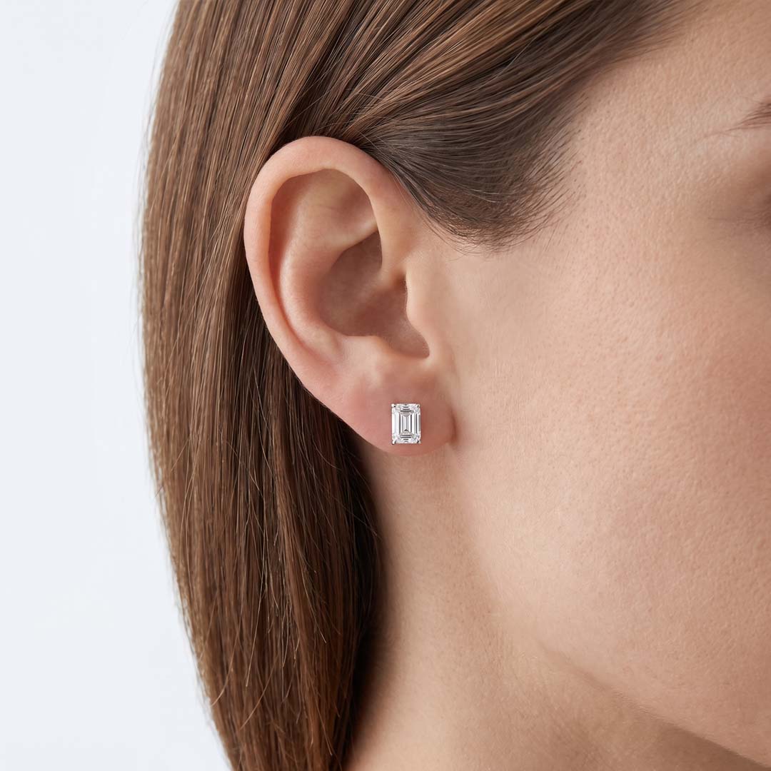 Emerald Cut Diamond Stud Earrings (1 ct. tw.) in Sterling Silver