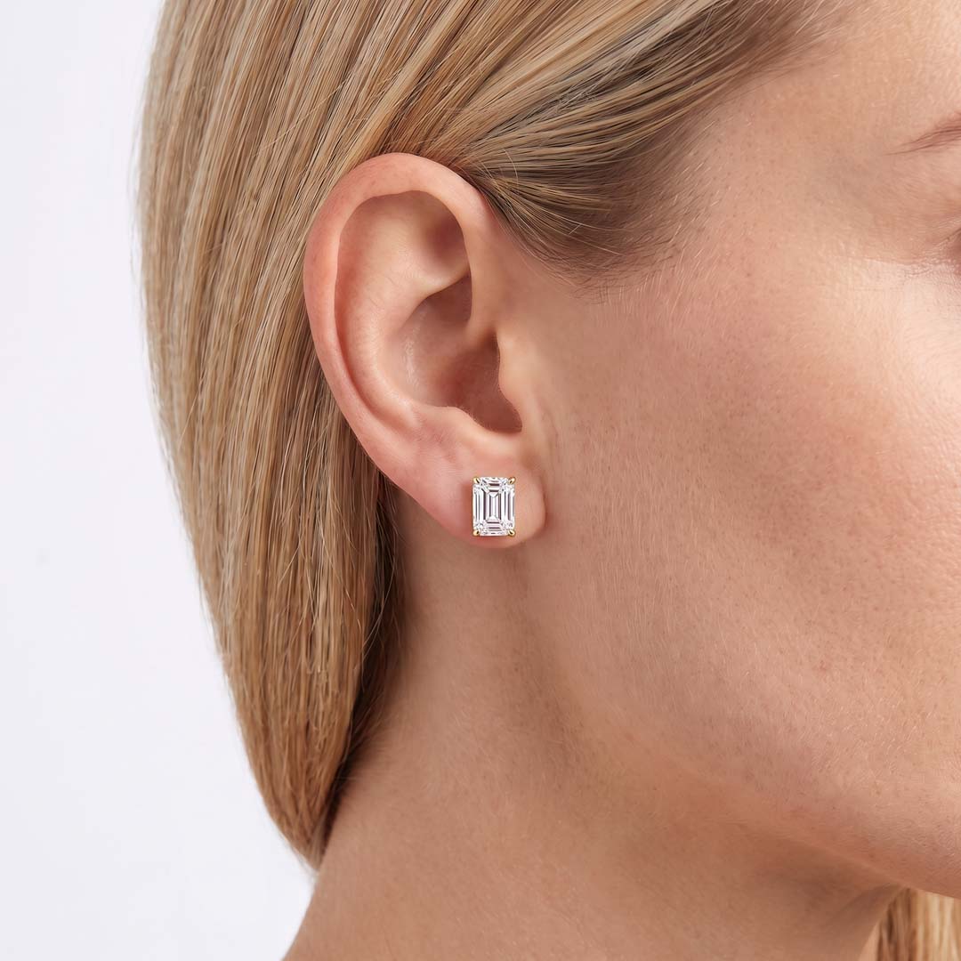 Emerald Cut Diamond Stud Earrings (2 ct. tw.) in Gold Vermeil