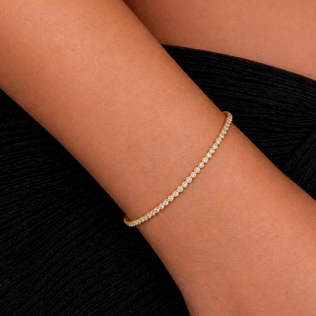 Genevieve Round Cut Lab Diamond Tennis Bracelet (1.20 ct. tw.) in Gold Vermeil - 6.5"