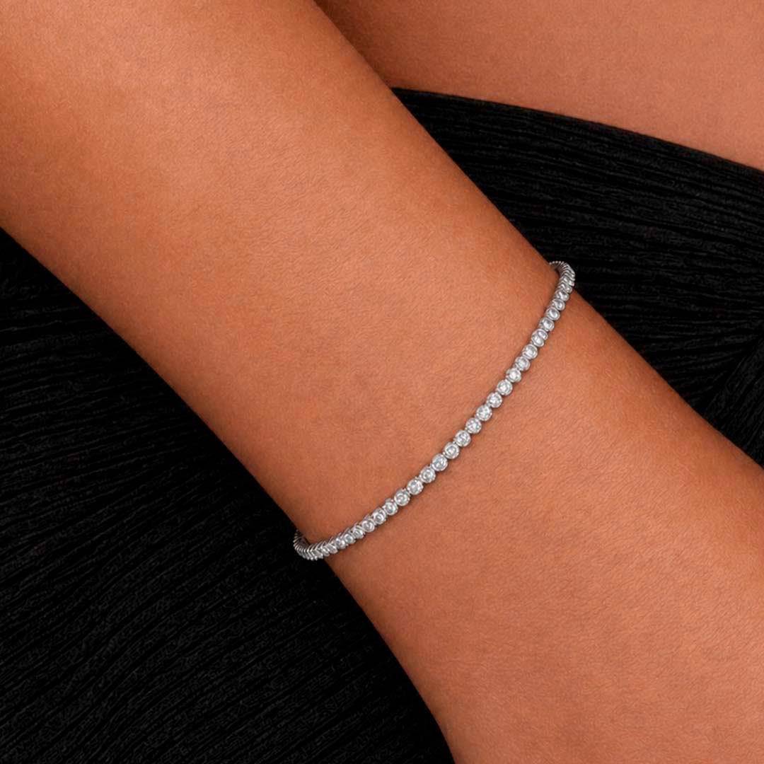 Genevieve Round Cut Lab Diamond Tennis Bracelet (1.20 ct. tw.) in Sterling Silver - 6.5"