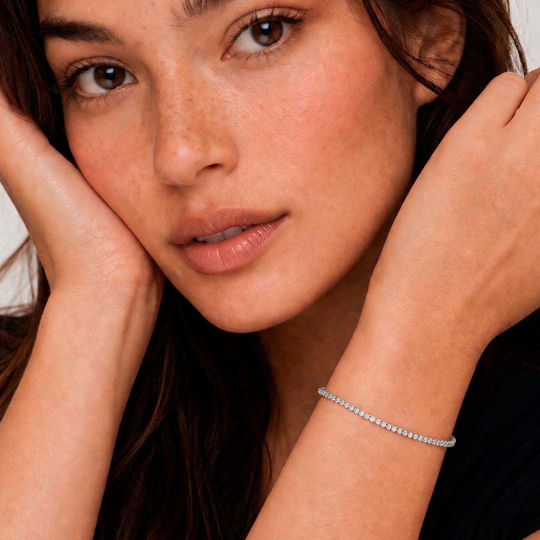 Genevieve Round Cut Lab Diamond Tennis Bracelet (1.20 ct. tw.) in Sterling Silver - 6.5"