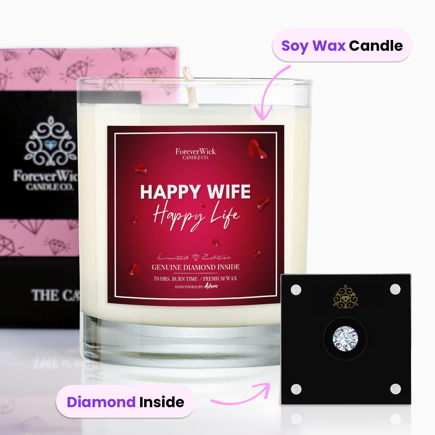 Happy Wife Happy Life Diamond Candle