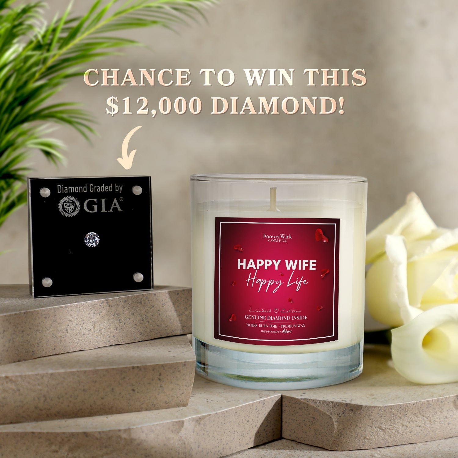 Happy Wife Happy Life Diamond Candle