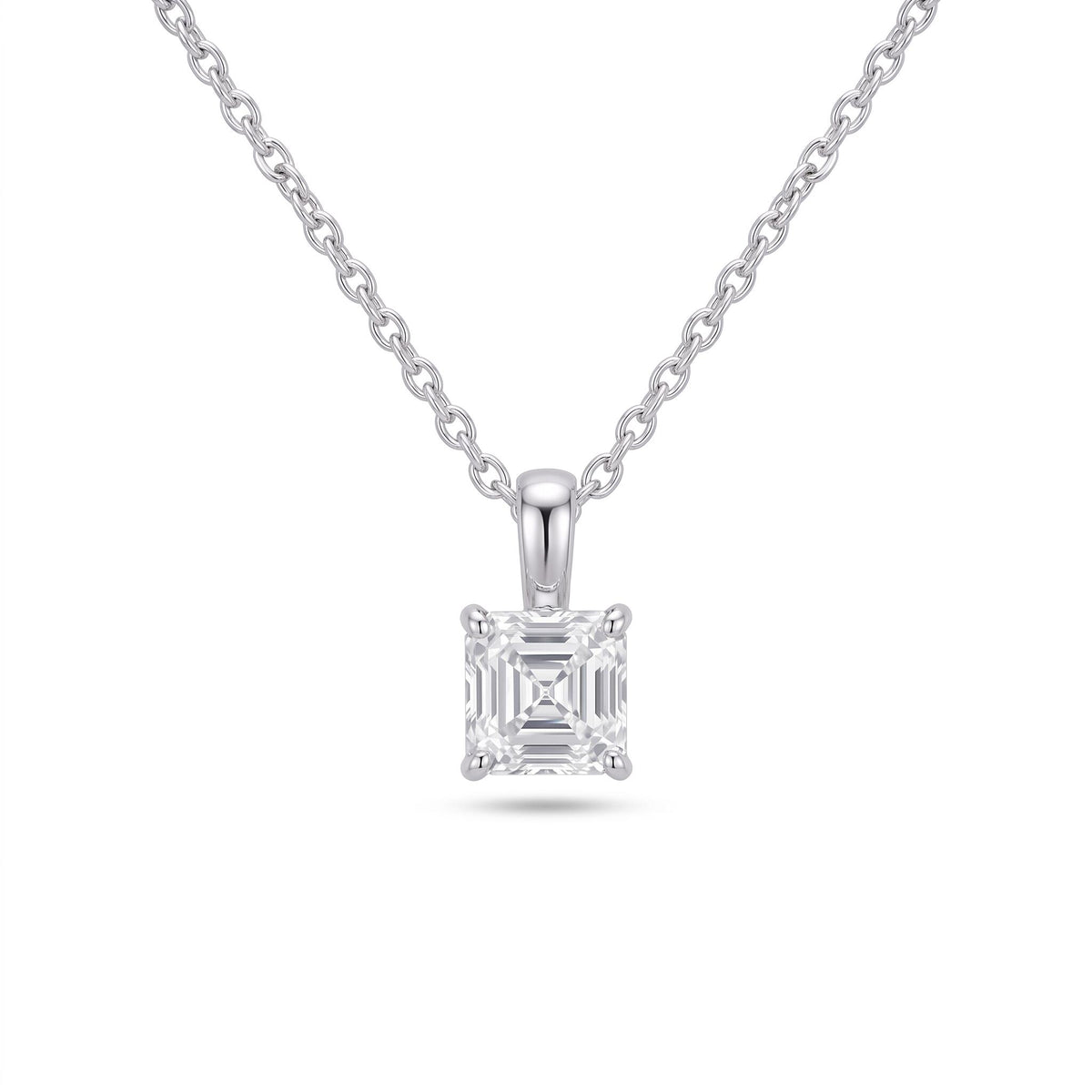 Asscher Cut Lab Diamond Pendant w/ 18" Chain (1 ct. tw.) in Sterling Silver