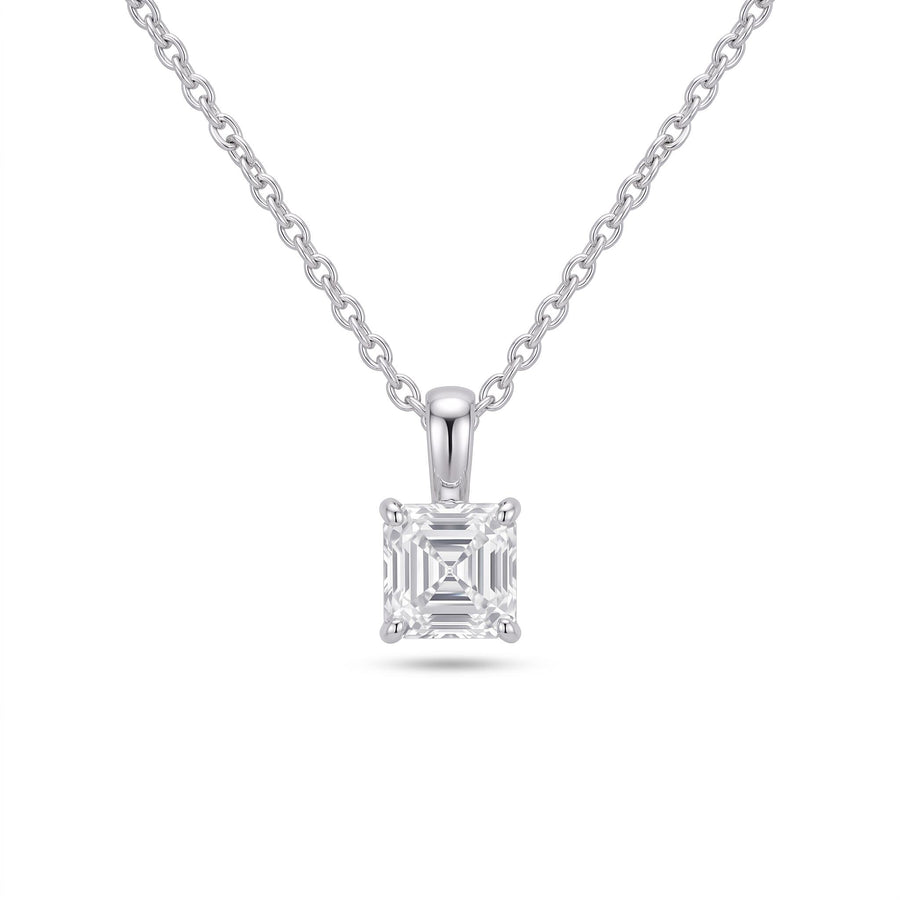 Asscher Cut Lab Diamond Pendant w/ 18" Chain (1 ct. tw.) in Sterling Silver
