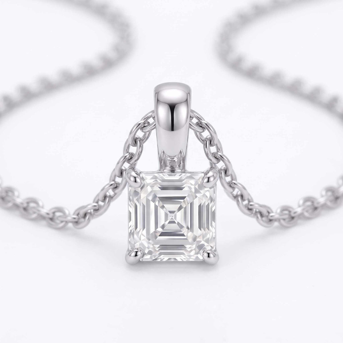 Asscher Cut Lab Diamond Pendant w/ 18" Chain (1 ct. tw.) in Sterling Silver