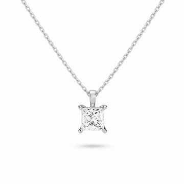 Princess Cut Lab Diamond Pendant w/ 18" Chain (1 ct. tw.) in Sterling Silver