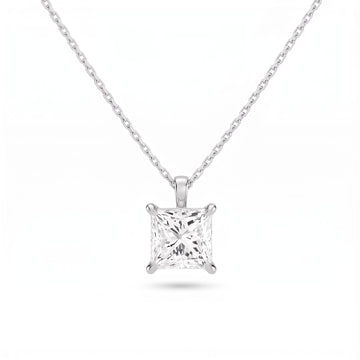 Princess Cut Lab Diamond Pendant w/ 18" Chain (2 ct. tw.) in 14K White Gold