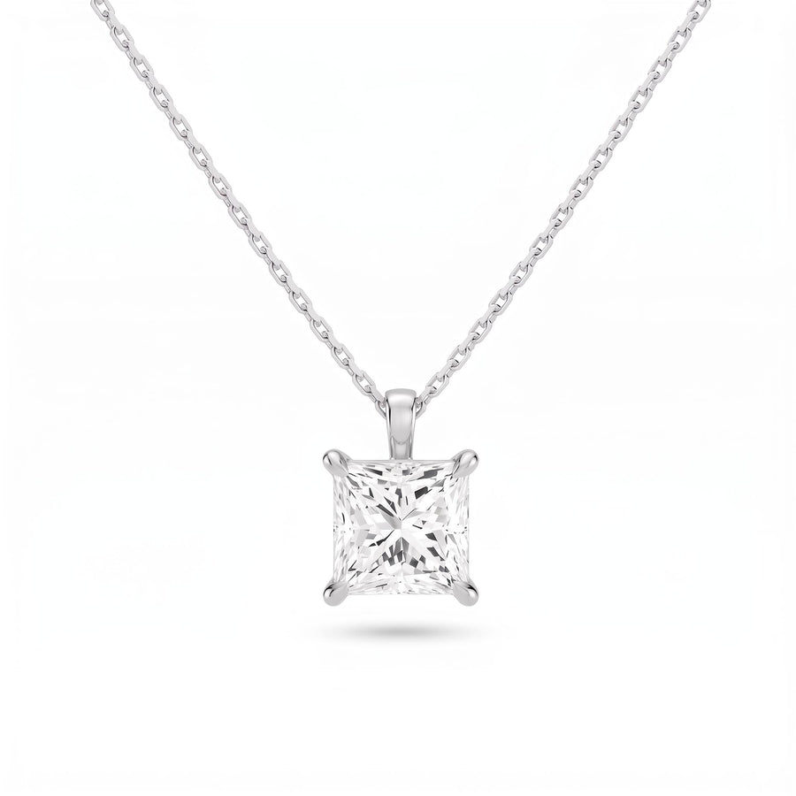 Princess Cut Lab Diamond Pendant w/ 18" Chain (2 ct. tw.) in Sterling Silver