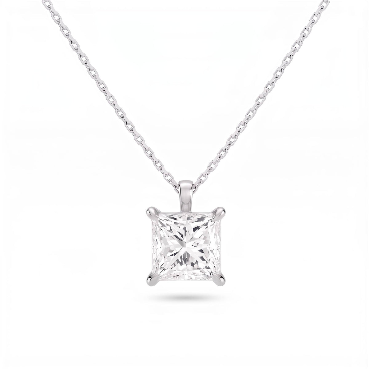 Princess Cut Lab Diamond Pendant w/ 18" Chain (3 ct. tw.) in Sterling Silver