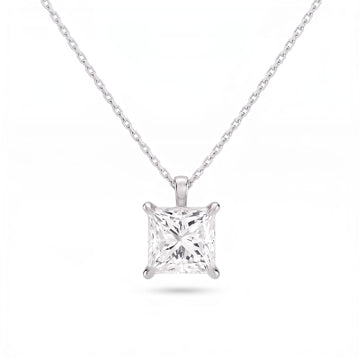 Princess Cut Lab Diamond Pendant w/ 18" Chain (3 ct. tw.) in Sterling Silver