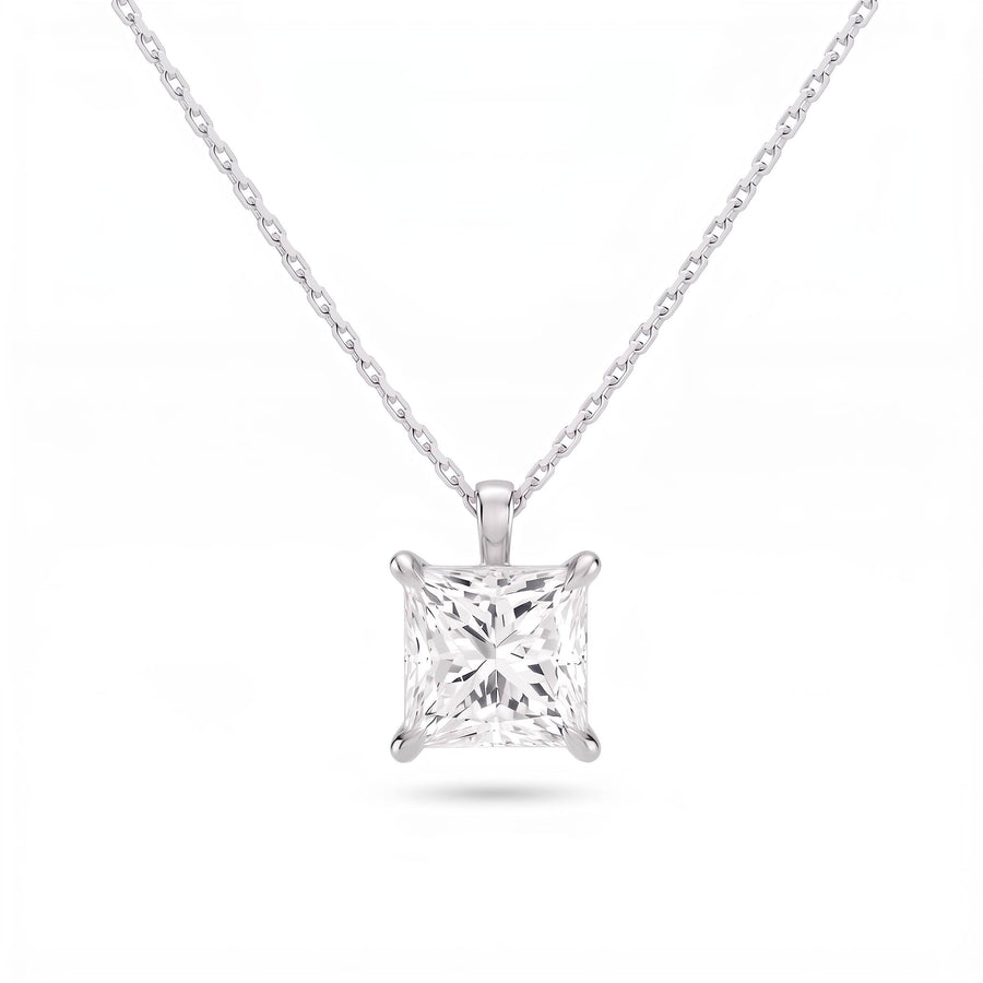 Princess Cut Lab Diamond Pendant w/ 18" Chain (3 ct. tw.) in Sterling Silver