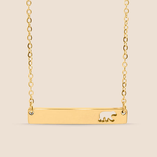 18K Gold PVD Mama Bear Horizontal Bar Necklace