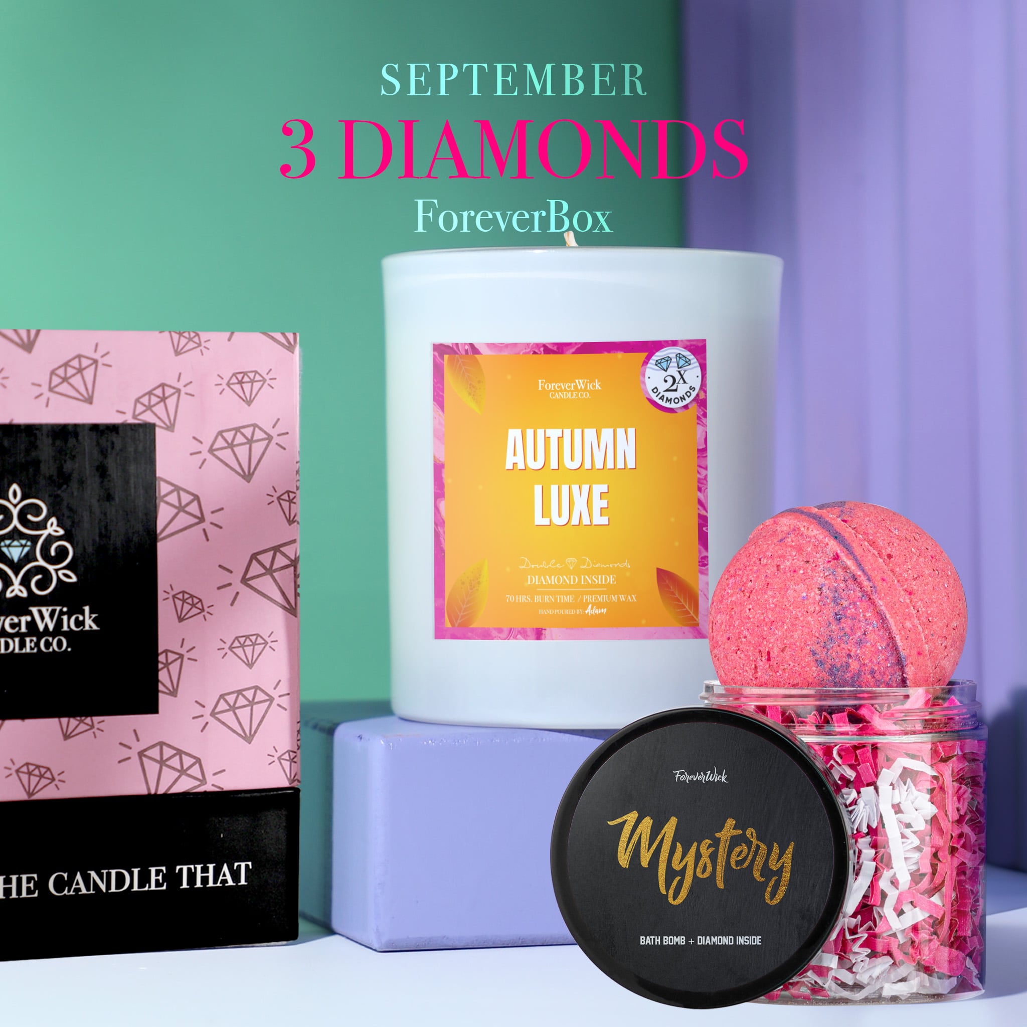 ForeverBox: Double Diamond Candle + Mystery Diamond Bath Bomb