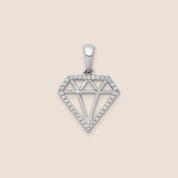 14k White Gold Diamond Gem-shape Pendant