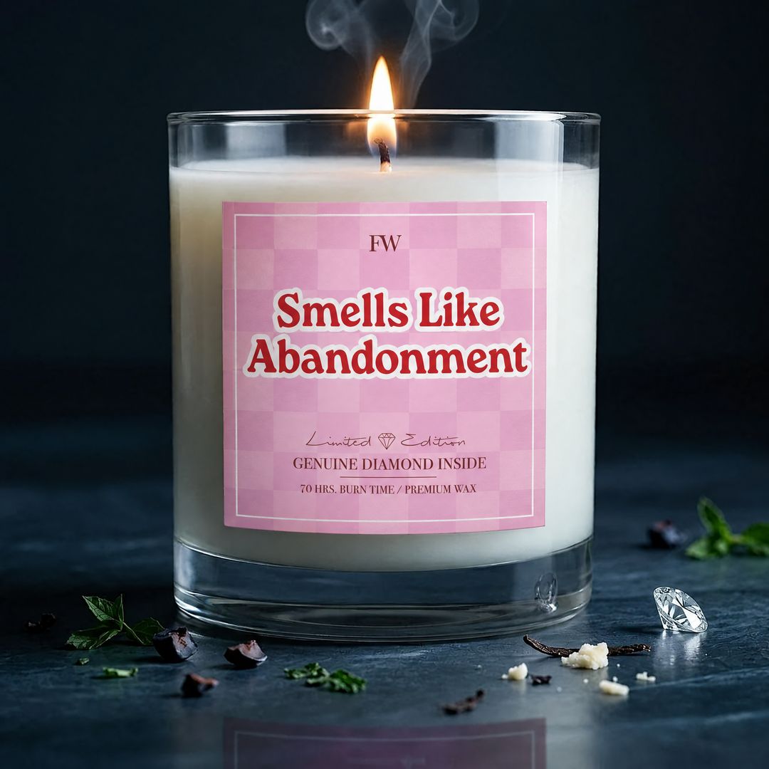 Smells Like Abandonment Diamond Candle burning on a dark table