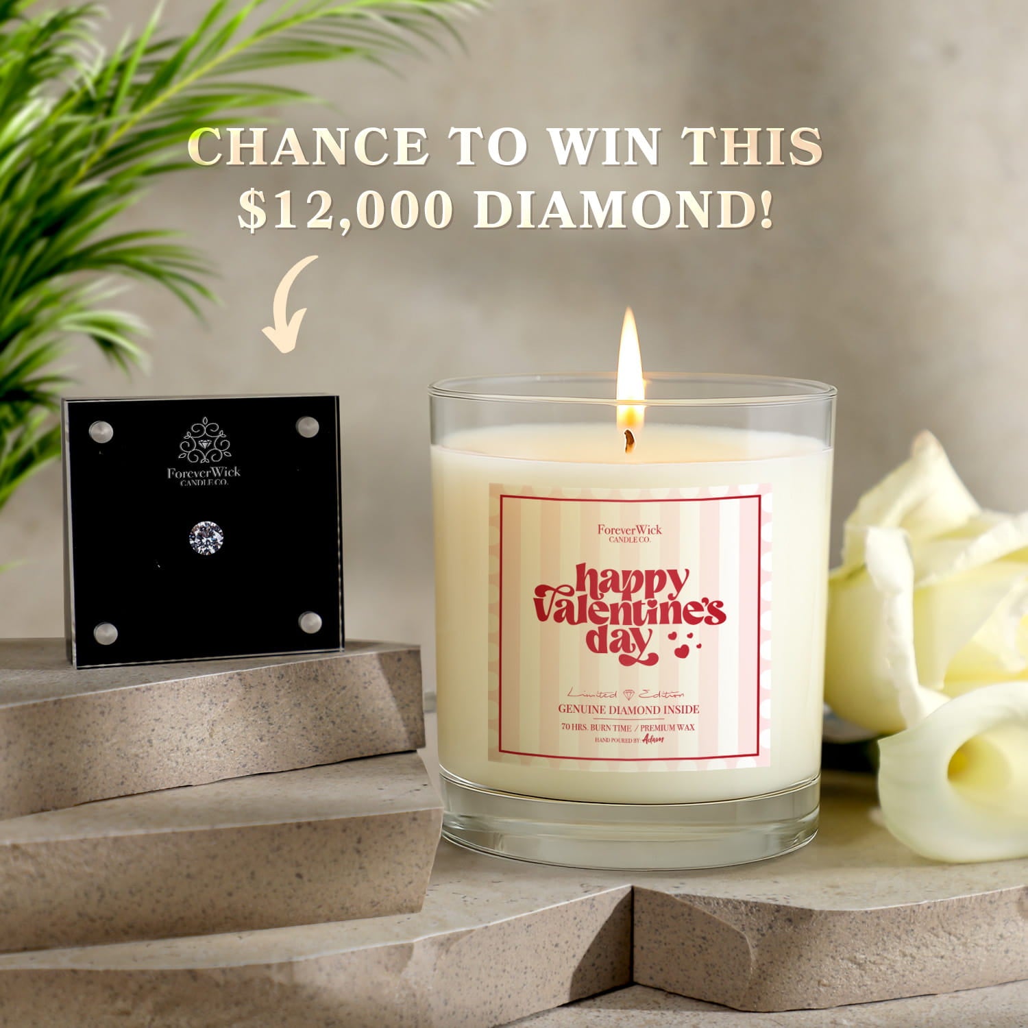 Happy Valentine's Day Diamond Candle