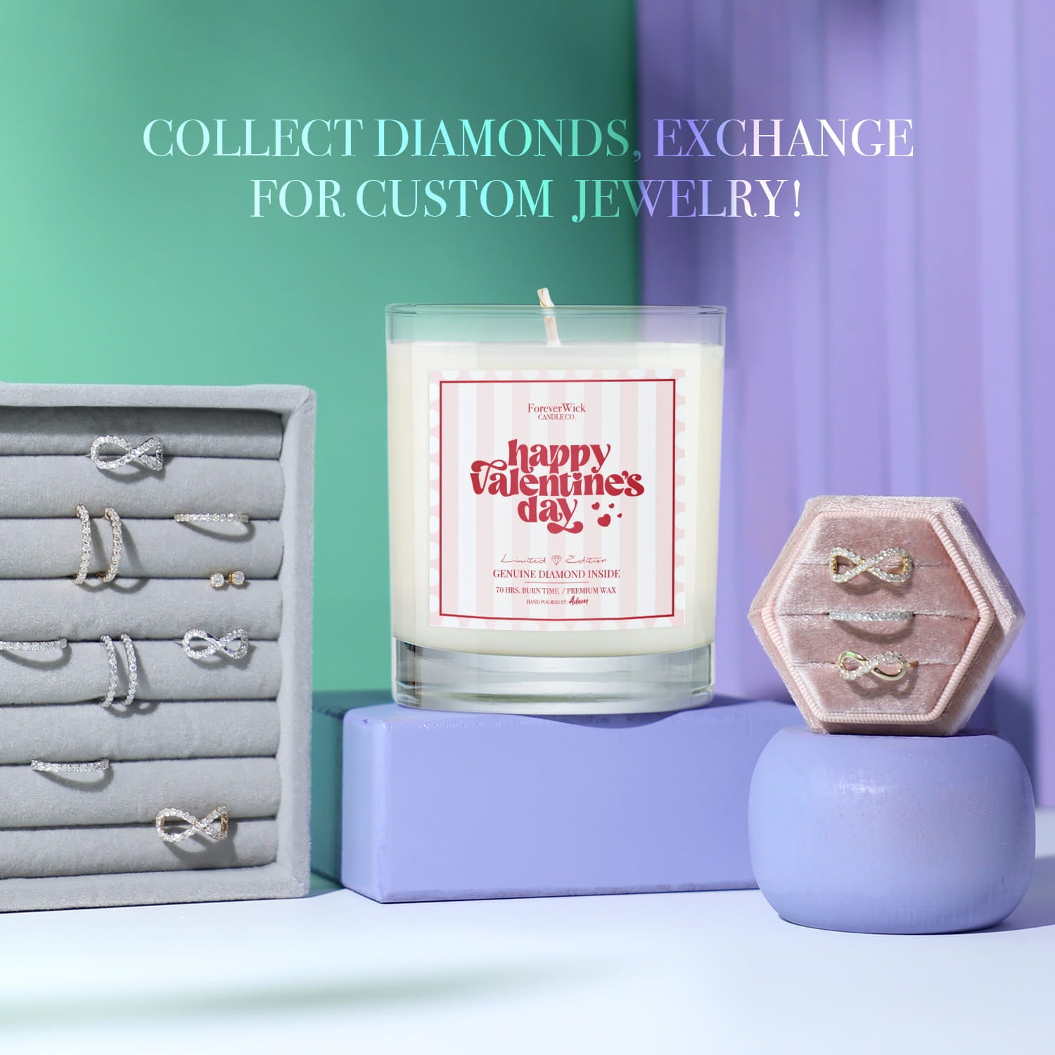 Happy Valentine's Day Diamond Candle