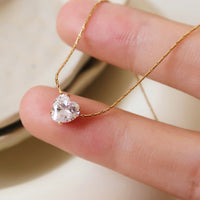 18K Gold PVD Necklace w/ Heart Shaped Cubic Zirconia