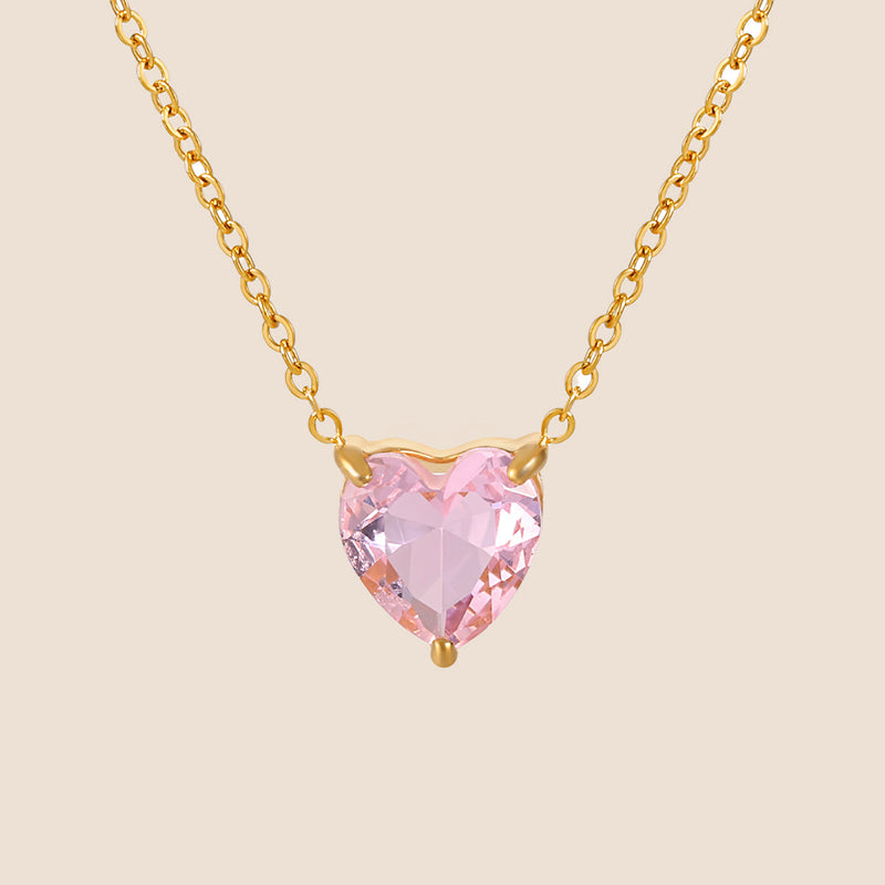 18K Gold PVD Necklace w/ Multicolor Heart Shaped Cubic Zirconia