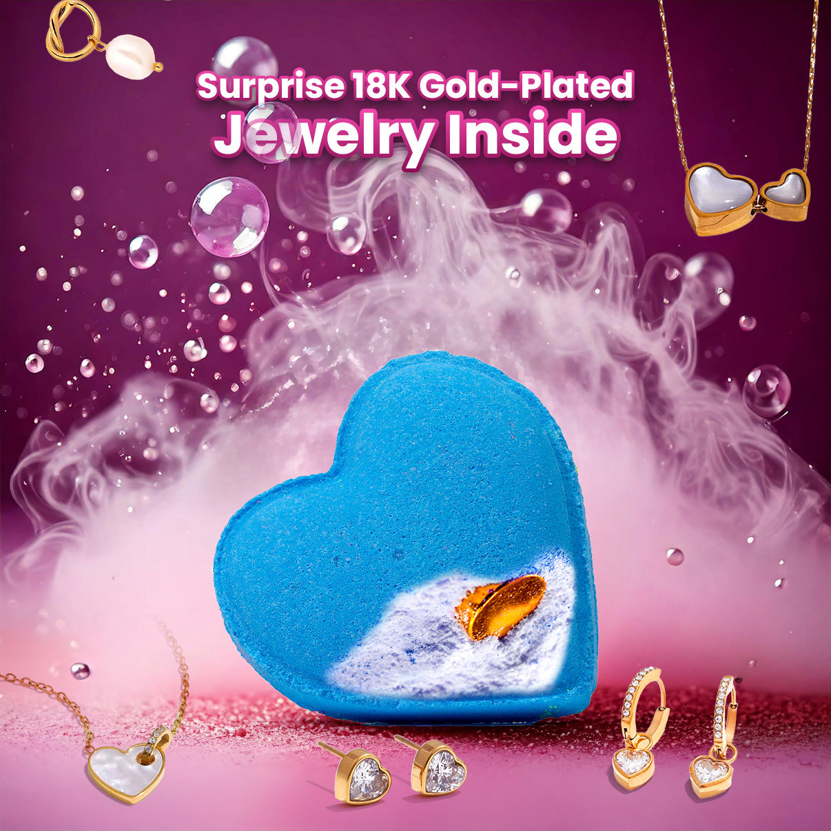 Heart Pop Bath Bomb w/ Surprise 18K Gold-Plated Jewelry Inside