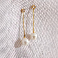 18K Gold PVD Long Chain Dangle Earrings w/ Natural Pearl