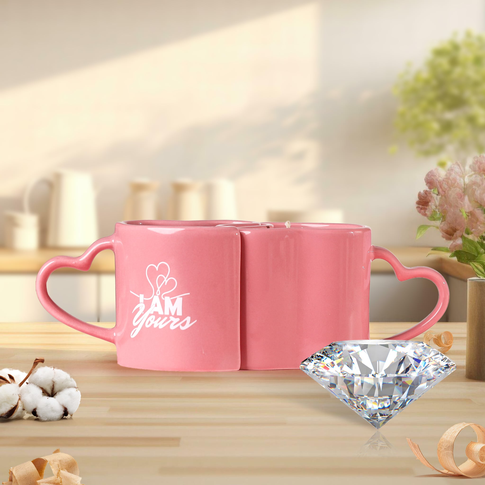 His+Hers Love Mugs Reusable Coffee Mug Diamond Candle