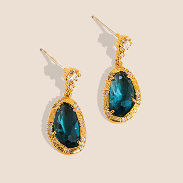 18K Gold PVD Statement Drop Earrings w/ Natural Gem