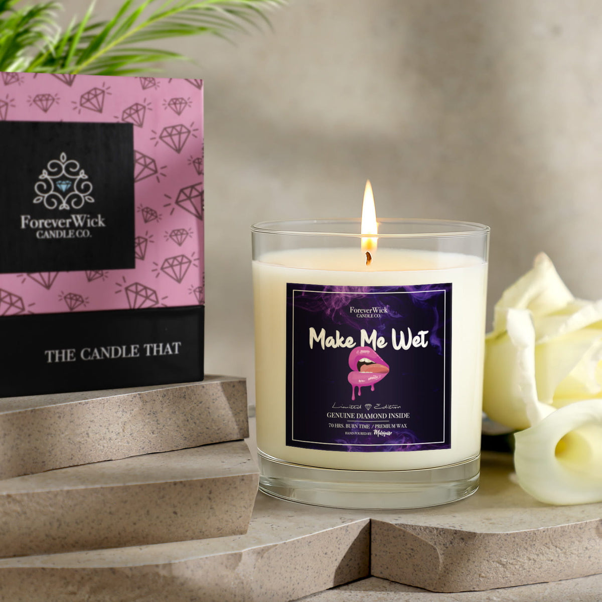 ForeverWick Diamond Candle | Make Me Wet | Caramel Bourbon Pear Scent | Real Diamond Inside