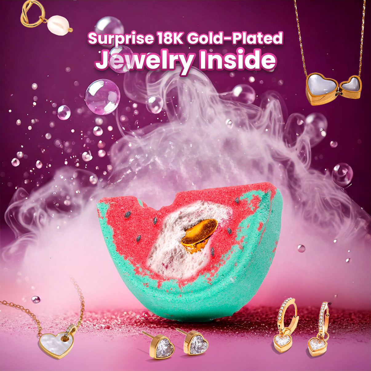 Melon Mist Bath Bomb w/ Surprise 18K Gold-Plated Jewelry Inside