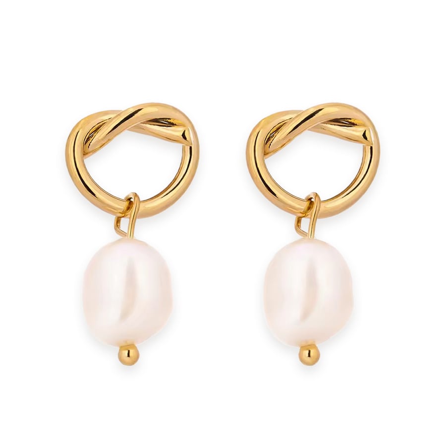 18K Gold PVD Minimalist Drop Earrings w/ Natural Pearl