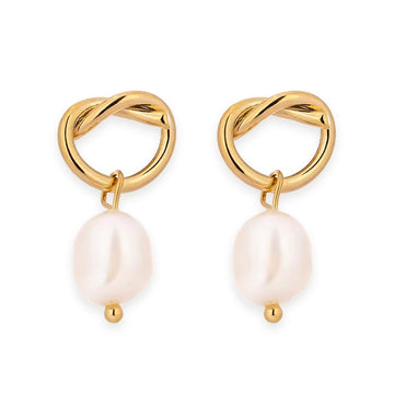 18K Gold PVD Minimalist Drop Earrings w/ Natural Pearl