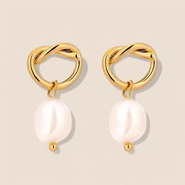 18K Gold PVD Minimalist Drop Earrings w/ Natural Pearl