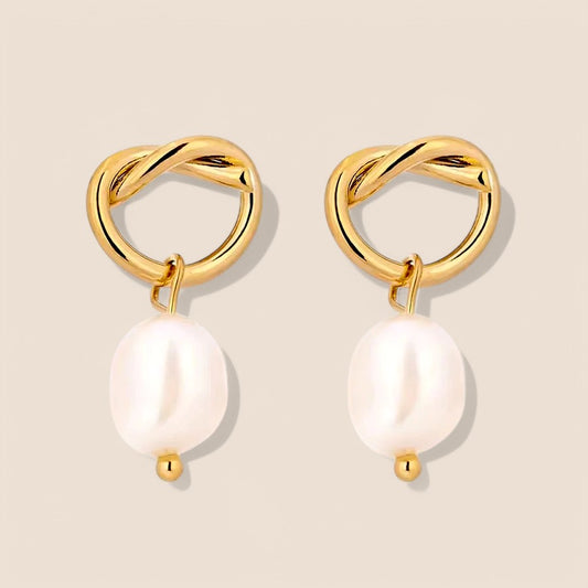 18K Gold PVD Minimalist Drop Earrings w/ Natural Pearl