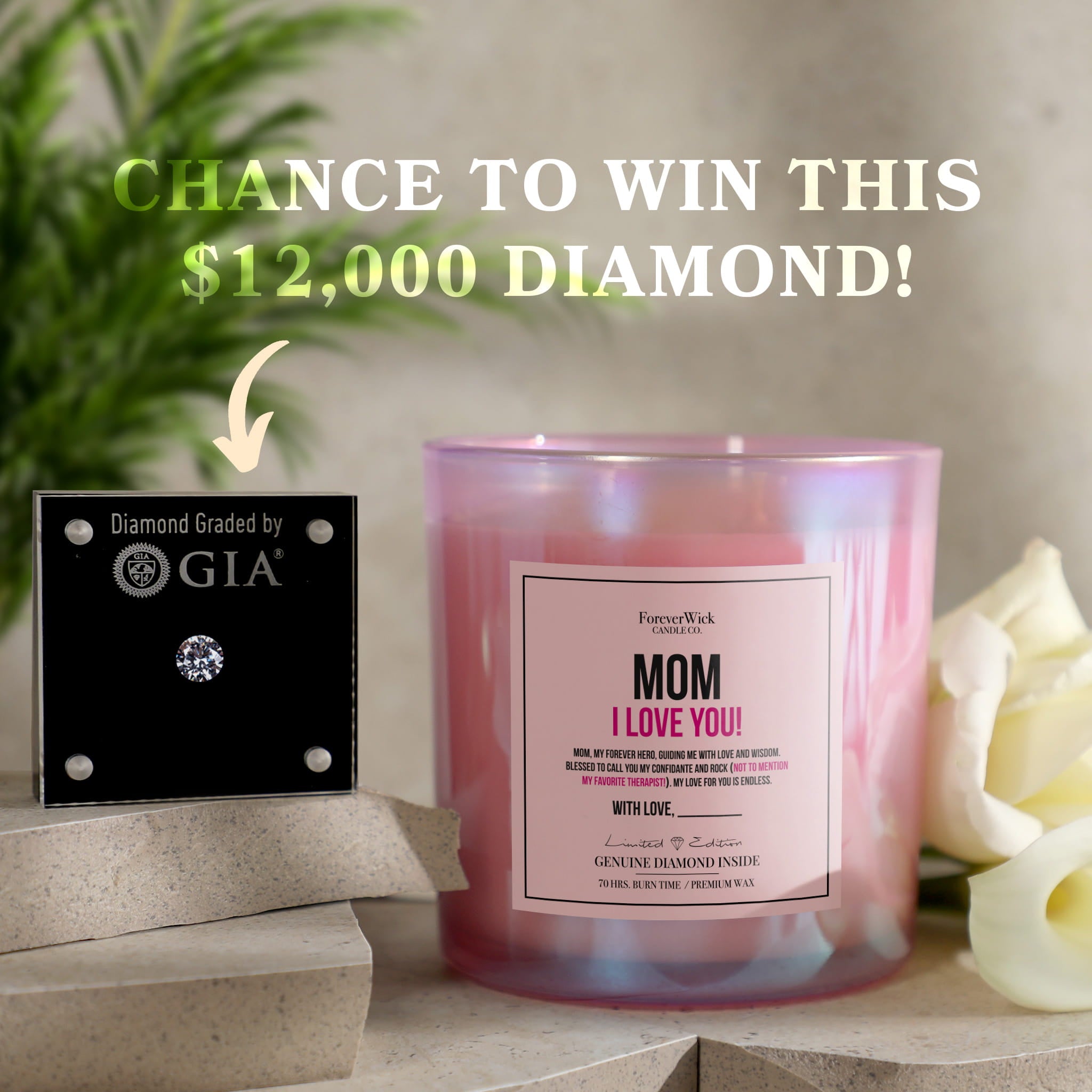 Mom I Love You Sparkle Diamond Candle