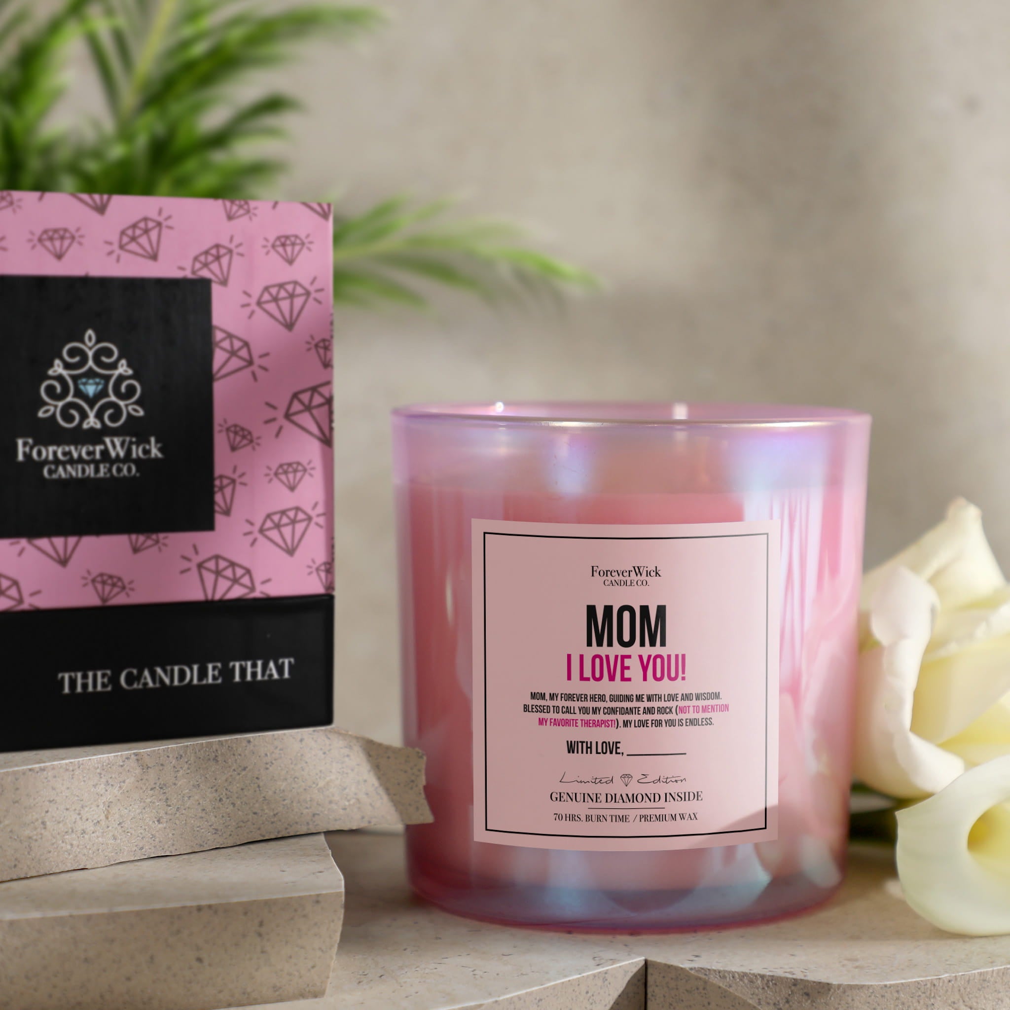 Mom I Love You Sparkle Diamond Candle