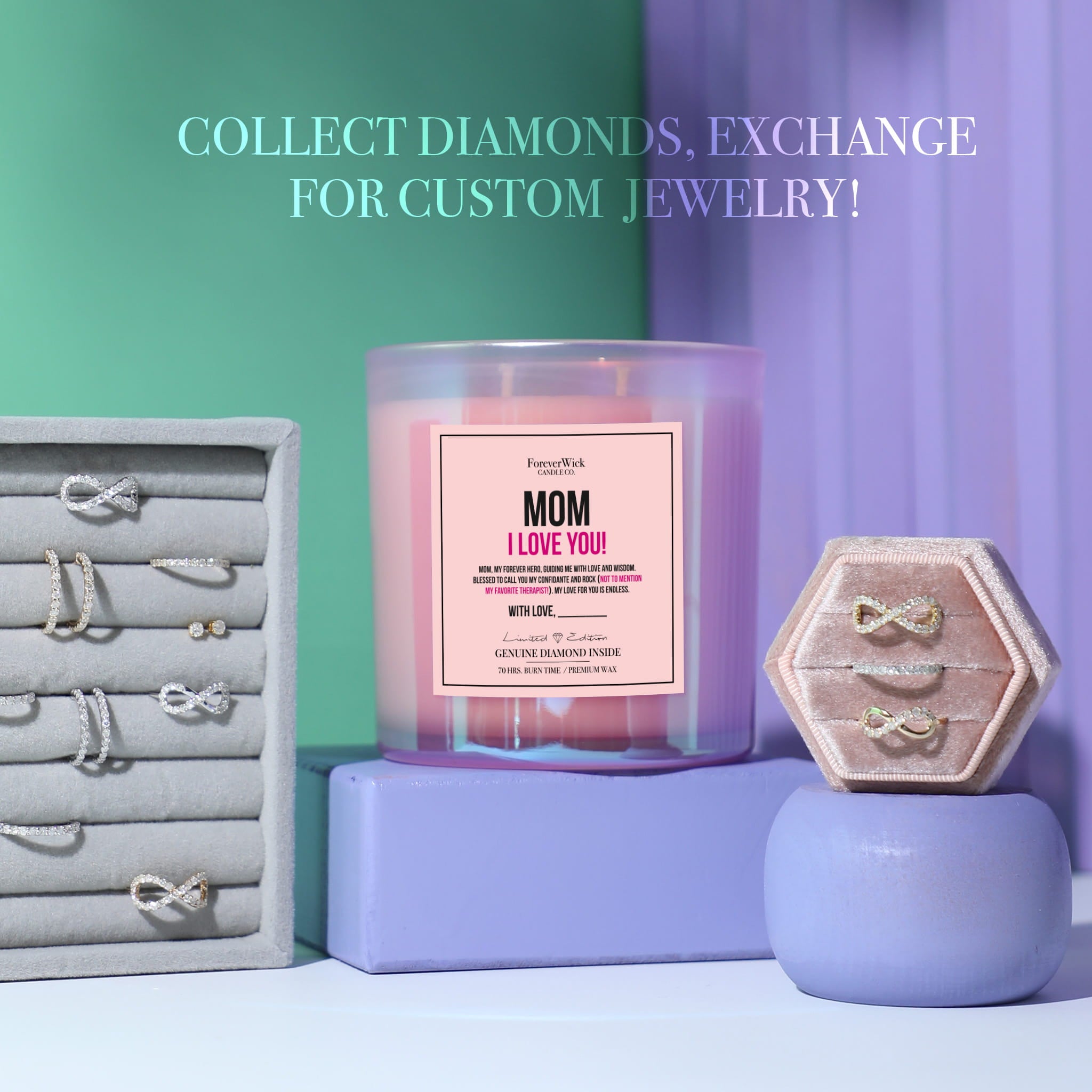 Mom I Love You Sparkle Diamond Candle